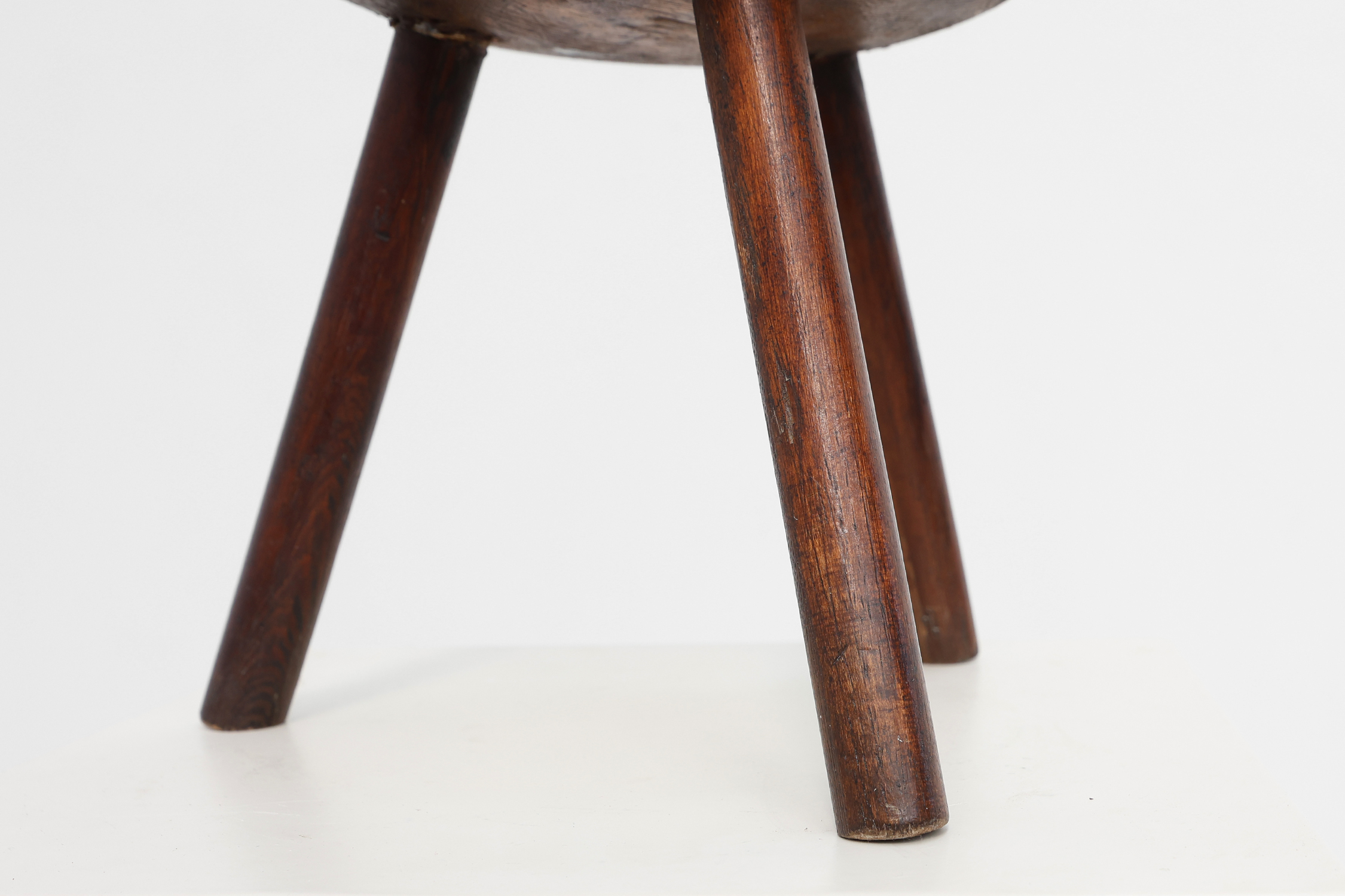 Rustic oak wooden tripod stool, France, ca. 1900thumbnail